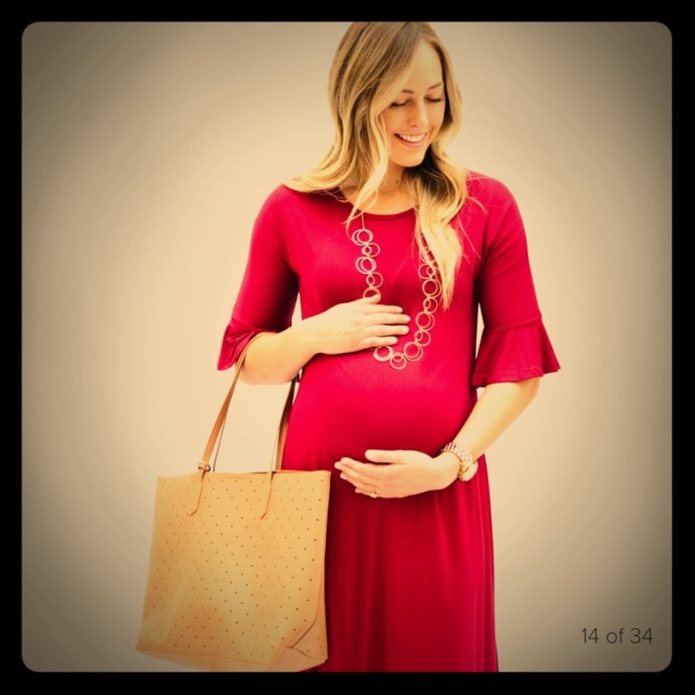 Maternity ruffle sleeve midi